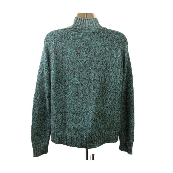 Two Dog Island Sweater Sz Small Mock Neck Full Zip Cotton Fleck Blue Black Knit - Picture 3 of 9